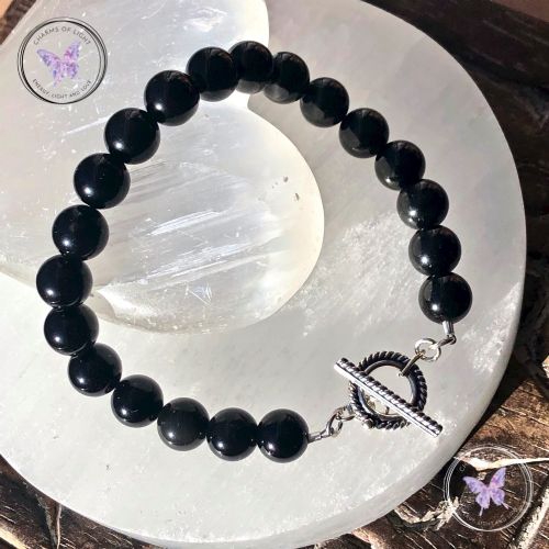 Black Obsidian Healing Bracelet With Silver Toggle Clasp